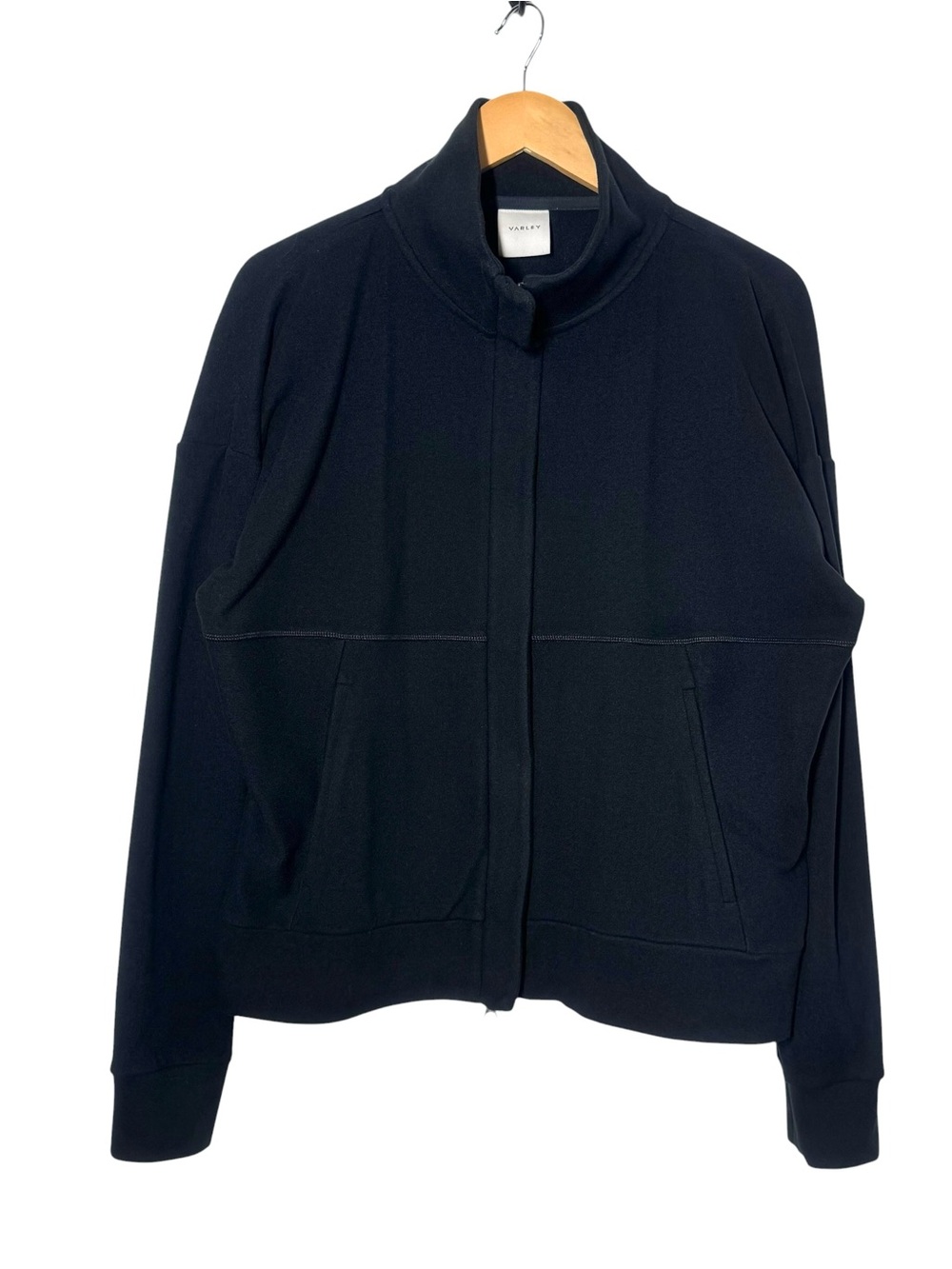 Varley Jacket Black Rozanna Zip Through Midlayer Brushed Rib Sweatshirt Size M